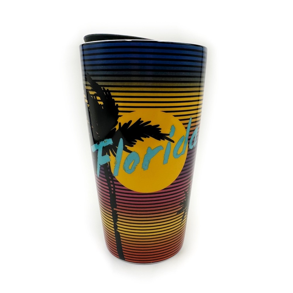 Starbucks Florida Ceramic Travel Coffee Tea Mug Striped Sunset Palm Trees Gift
